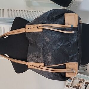 Charles Jourdan Black and Tan Leather Shoulder Bag